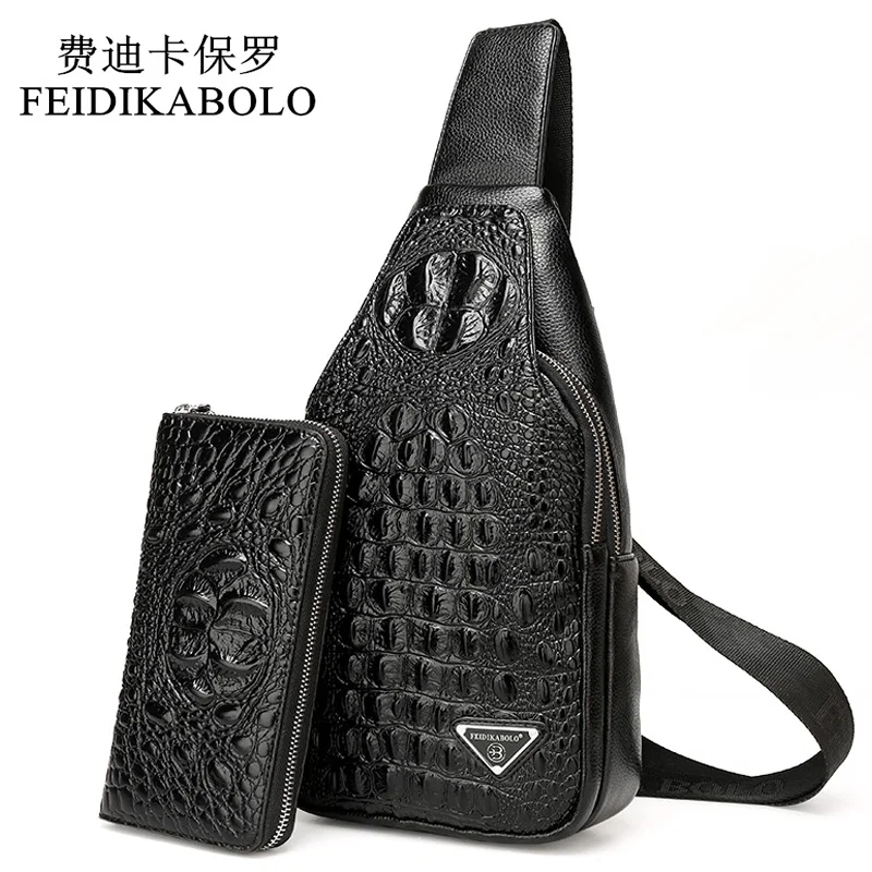 

FEIDIKABOLO 3D Crocodile Men Chest Pack Leather Travel Men's Crossbody Bags Male Shoulder Bag Back Bag Rucksack Men Clutch Purse