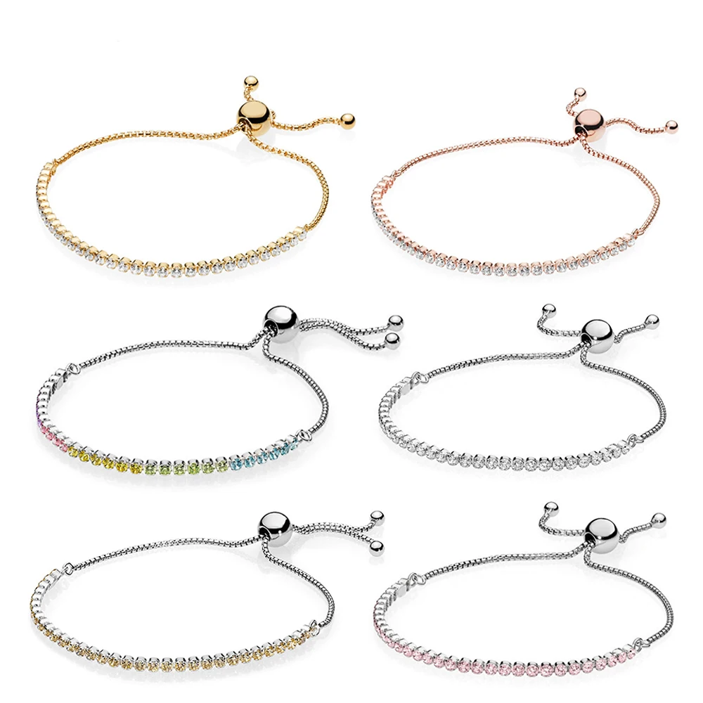 

NEW 100% 925 Sterling Silver SHINE ROSE GOLDEN PINK Rainbow Sparkling Strand Bracelet 590524PCZ 590524CZ 590524PCZMX 580524CZ