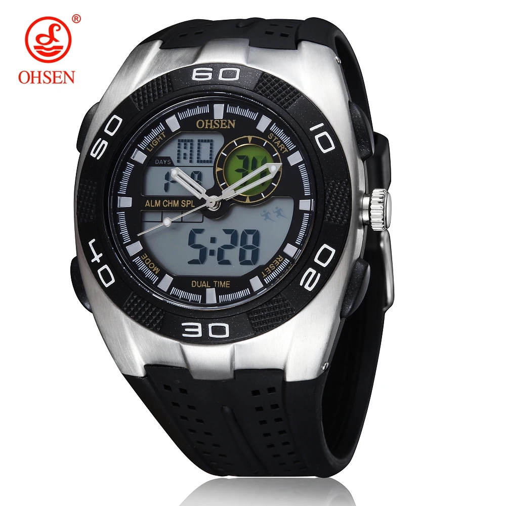 OHSEN Модные мужские G Стильные черные водонепроницаемые наручные часы для спорта на открытом воздухе цифровые кварцевые Военные светодиодный часы с будильником relogio masculino