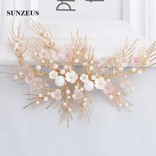 Золотая повязка на голову, блестящие жемчужины, розовые и белые цветы, заколки для волос для женщин и девушек, нарядные вечерние аксессуары для волос, SHA38