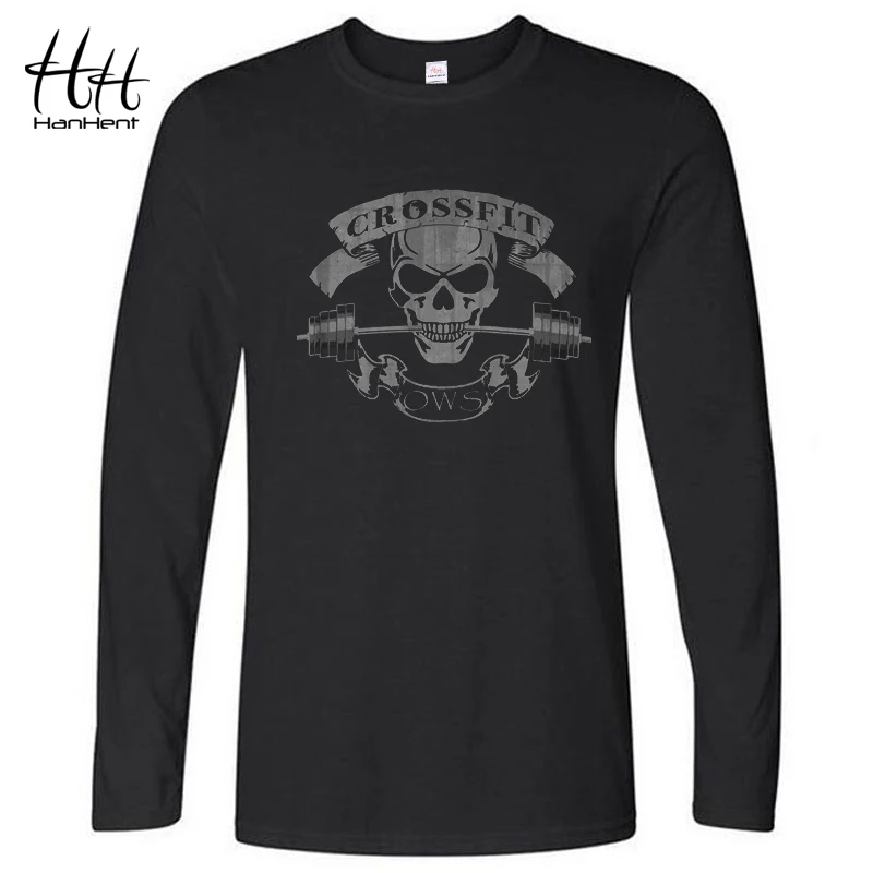 

HanHent Crossfit Skull T Shirts Men Spring Bodybuilding T shirt Cool T-Shirt Fitness Tops Swag Soft Cotton Tshirt Homme LT0493