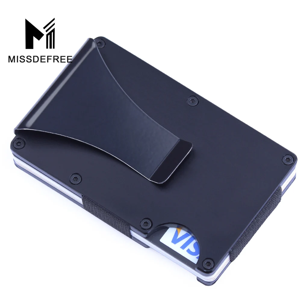 

RFID Metal Mini Slim Wallet Detachable Money Clip Brand Fashion Business Credit Card ID Holder With Anti-chief Case Protector
