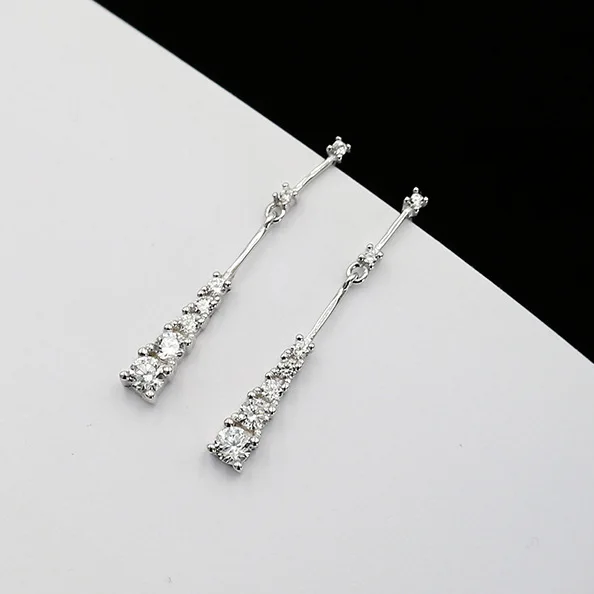 simple long cz earrings 100% 925 Sterling silver Jewelry fashion Hypoallergenic Stud earrings for women girl Christmas gift