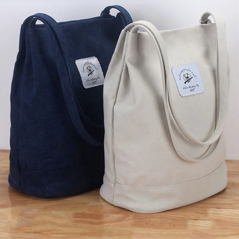 Брендовая сумка, повседневная сумка на плечо, Женская винтажная хлопковая Холщовая Сумка-мешок, простая большая тканевая сумка-шоппер, пляжная сумка