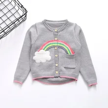 DFXD Baby Girls Knitwear Spring Autumn Long Sleeve Single-breasted Sweaters Fashion Rainbow Spliced Kids Cardigan Sweater 2-8Y DFXD Baby Girls Knitwear Spring Autumn Long Sleeve Single-breasted Sweaters Fashion Rainbow Spliced Kids Cardigan Sweater 2-8Y