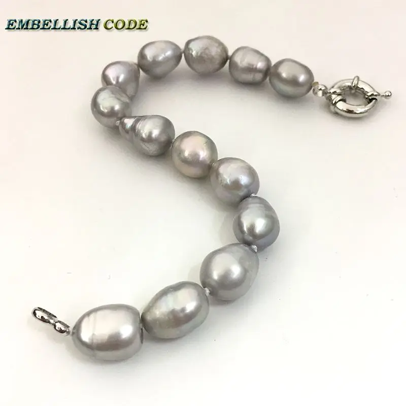 gray grey color bracelet pearl bangle semi baroque tear drop irregular shape natural Cultured freshwater pearls for women 4