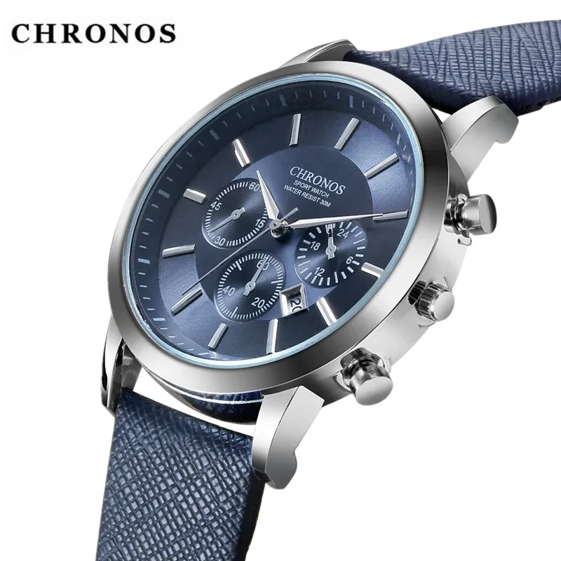 CHRONOS Men's Watch Top Brand Luxury Sport Watch Men Watch Leather Strap Calendar Watches Men Leather Band Clock erkek kol saati CHRONOS Men's Watch Top Brand Luxury Sport Watch Men Watch Leather Strap Calendar Watches Men Leather Band Clock erkek kol saati