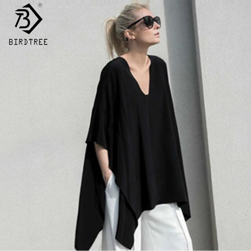 

2019 Women Solid Irregular Split Hem T Shirt New Summer Loose V Neck Batwing Short Sleeve Casual Top Plus Size 5XL Tees T8D006C