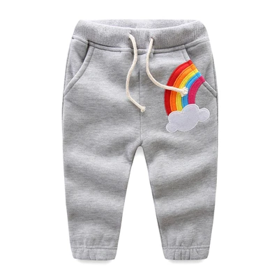 Mudkingdom/маленький Детские зимние штаны брюки на флисе радуги и облака, штаны с аппликацией карманы От 2 до 8 лет - Цвет: Grey