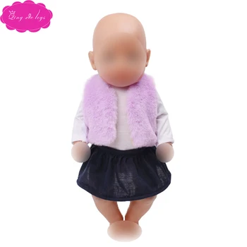 

43 cm baby dolls Clothes purple fur vest + T-shirt skirt Dress accessories fit American 18 inch Girl doll f705