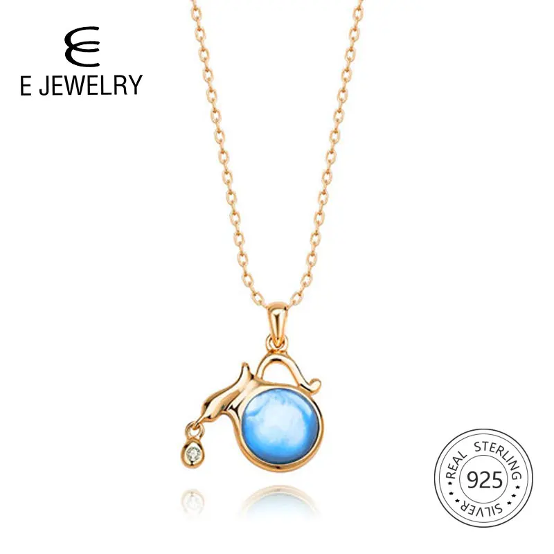 

E Jewelry Real 925 Sterling Silver Pendant Necklace Aquarius Constellation Zodiac Blue crystal Shell pendant Gift for Women 2019