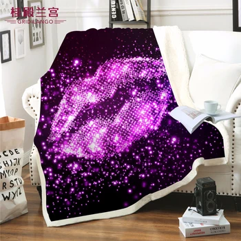 

Shiny Sequins Pink Lips Throw Blanket Microfiber Bed Blanket Plush Sherpa Colorful Customized for Kids Gifts Home Textile manta