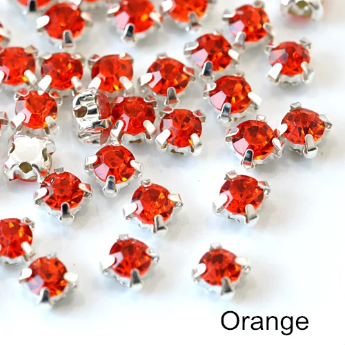 200 шт 4 мм стеклянные круглые пришивные стразы с серебряным клешом с плоской задней стороной цветные пришивные стразы для одежды B2388 - Цвет: Orange