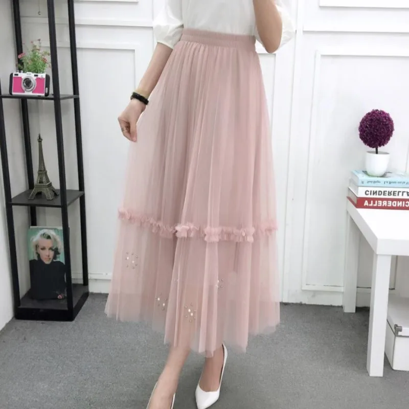 

2018 autumn and winter new retro Hepburn imitation elephant skin A word skirtS long paragraph pleated skirt female 8266