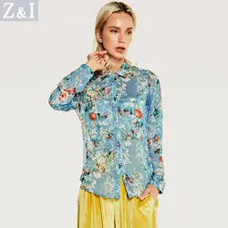 2018 Новая женская шифоновая рубашка с длинными рукавами, рубашки с цветочным принтом, плюс размер, Повседневная Женская блузка с отложным