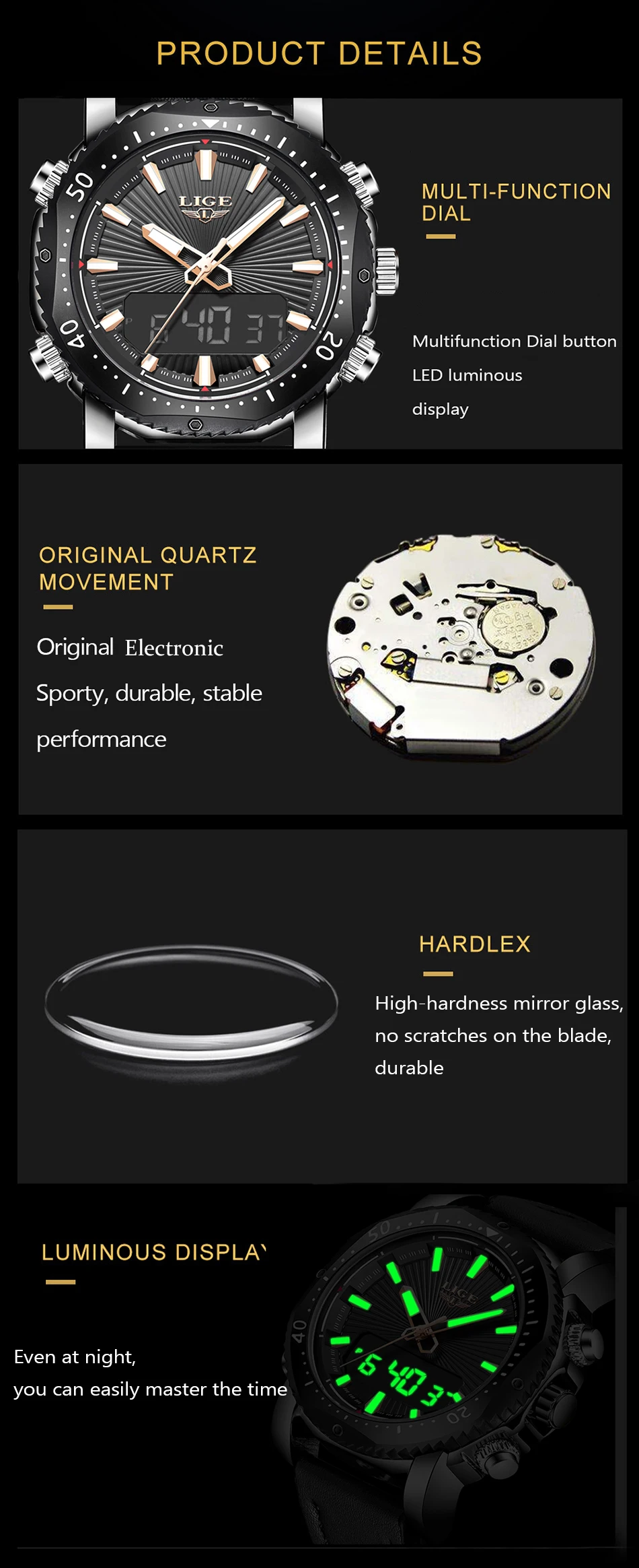 LIGE мужские s часы Лидирующий бренд цифровые часы мужские военные спортивные водонепроницаемые кварцевые наручные электронные часы Relogio Masculino+ коробка