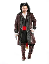 Party performances long coat Pirates of the Caribbean Captain Jack Cosplay uniforms pirate Cap Men’s clothes Halloween 6pcs Set