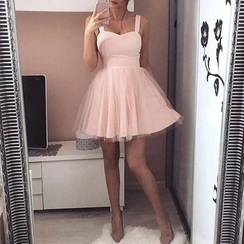 

2019 spring and summer new AliExpress Amazon cross-border sling mesh dress solid color slim tutub1