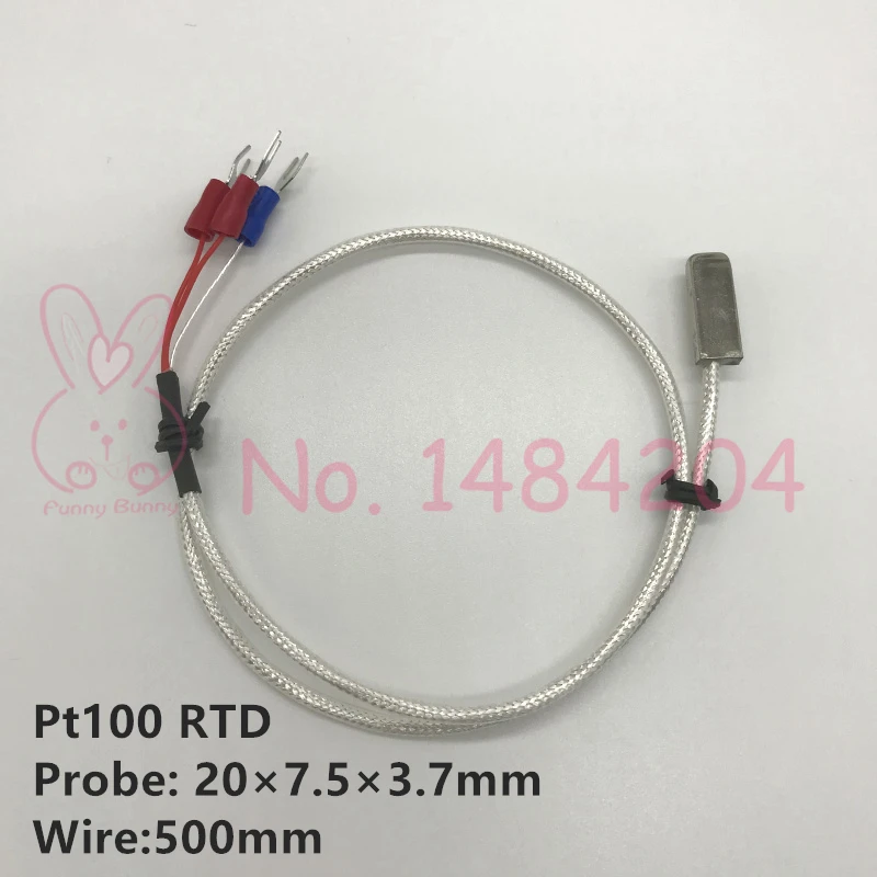 

Pt100 RTD Temperature Sensor 20mm*7.5mm*3.7mm Probe for Flat Surface 500mm 3-Core Teflon Coated Shielded Wire