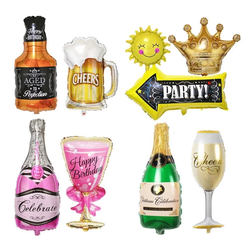 30 years old Happy Birthday Large Gold Crown Champagne Wine Bottle Cup Foil Balloon Birthday Party Wedding Decoration