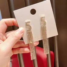 Роскошные женские серьги с длинной кисточкой, украшенные стразами, 5 серег, sautoir collier femme NO.5, праздничный свадебный подарок