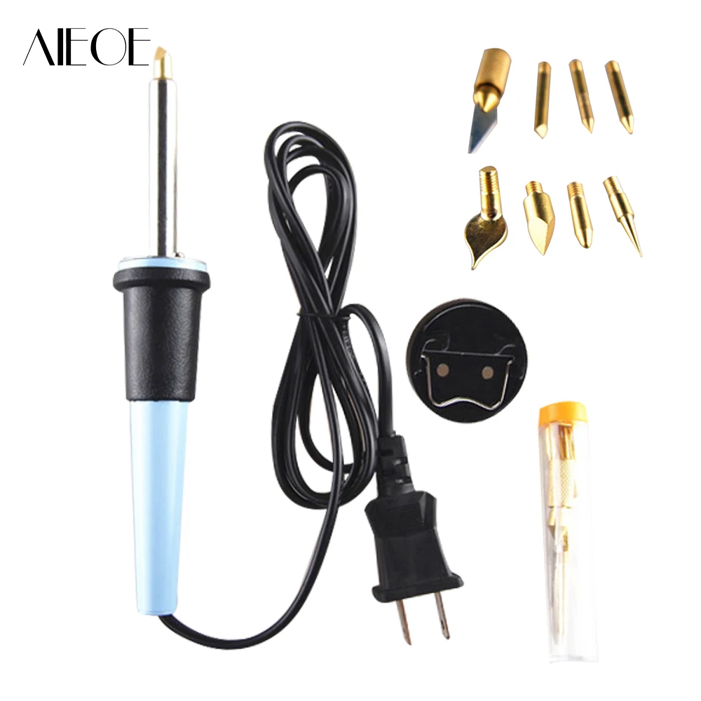 

US 220V 40W Carving Welding Soldering Iron Set Pyrography Tool Woodworking Leather Burning Pen 8pcs Welding Tips & Stencil Set