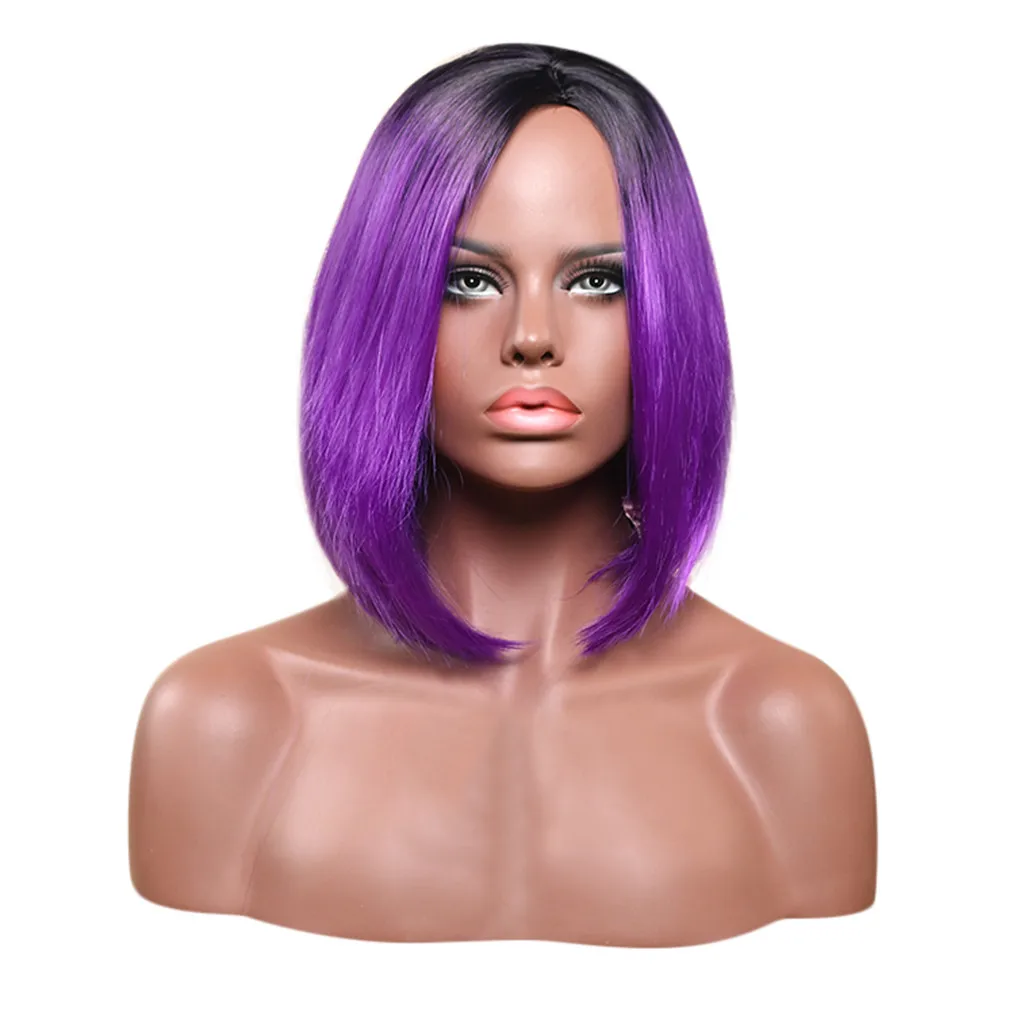 14 inches Short Straight Wigs with Bangs Heat Resistant Synthetic Lady Girl Bob Wig Women's Full Hair for Women African | Красота и