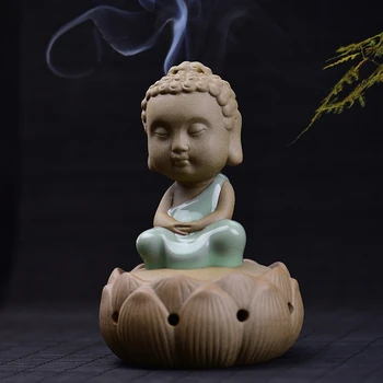 

PINNY Ceramic Buddha Incense Burner Coil Incense Holder Aroma Furnace Living Room Sandalwood Censer Home Decor Smell Removing