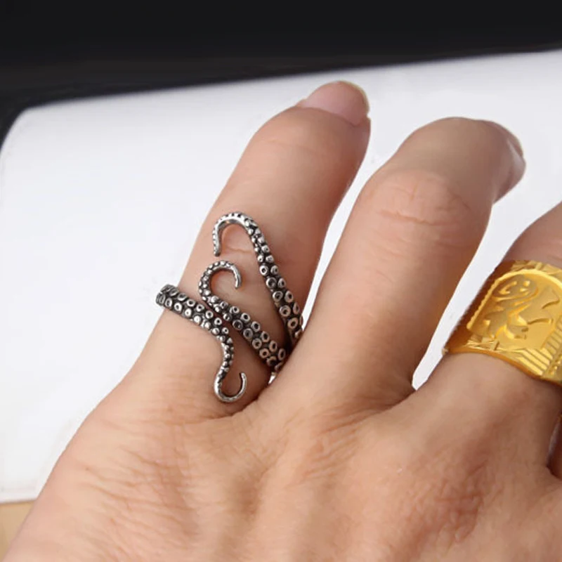 Retro Titanium Steel Open Joints Children Adjustable Octopus Rings Mens Domineering Personality Cool Punk Animal Style Jewelry | Украшения