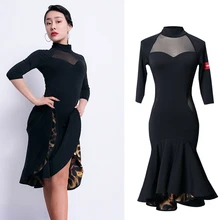 Платье для латинских танцев, Дамское, ча-Румба, Самба, танго, модная одежда для взрослых, Леопардовый принт, платья для сцены, сексуальная черная одежда, DNV11442