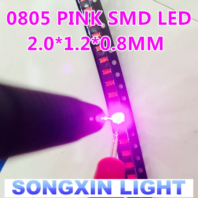 500 шт. 0805 2012 SMD/поверхностное монтаж SMT Розовый Ультра яркий светодиодный SMD 2,0*1,2*0,8 мм светодиодный светильник