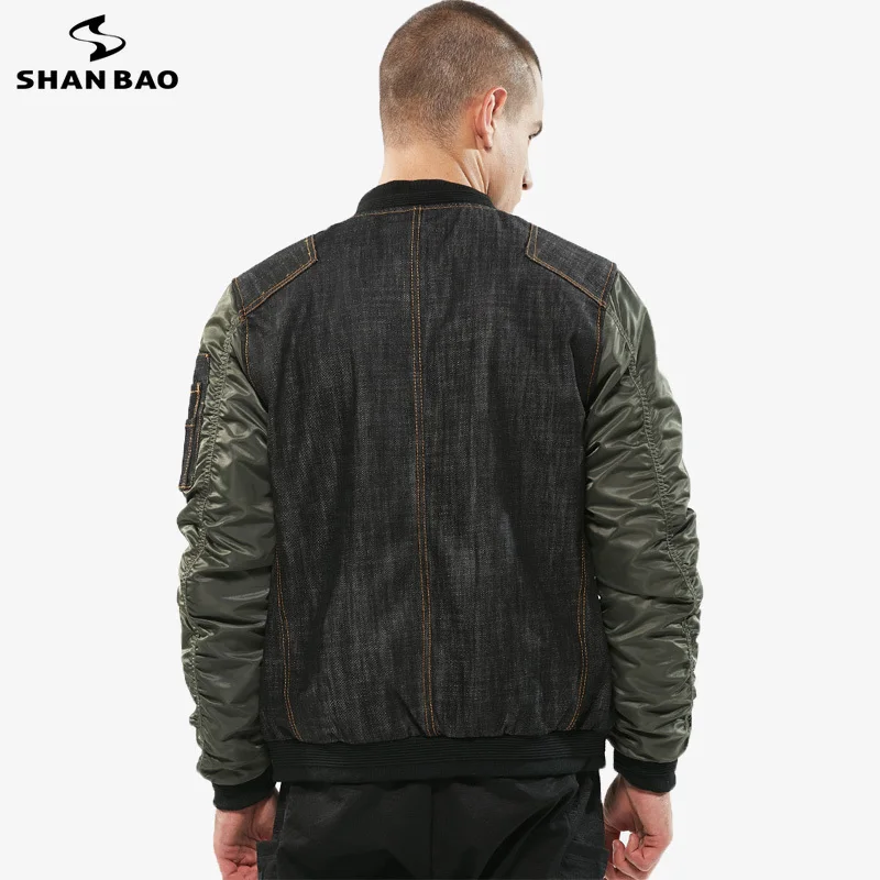 SHANBAO высокое качество джинсовой шить Мужская мода бейсбольная куртка кэжуал 2019