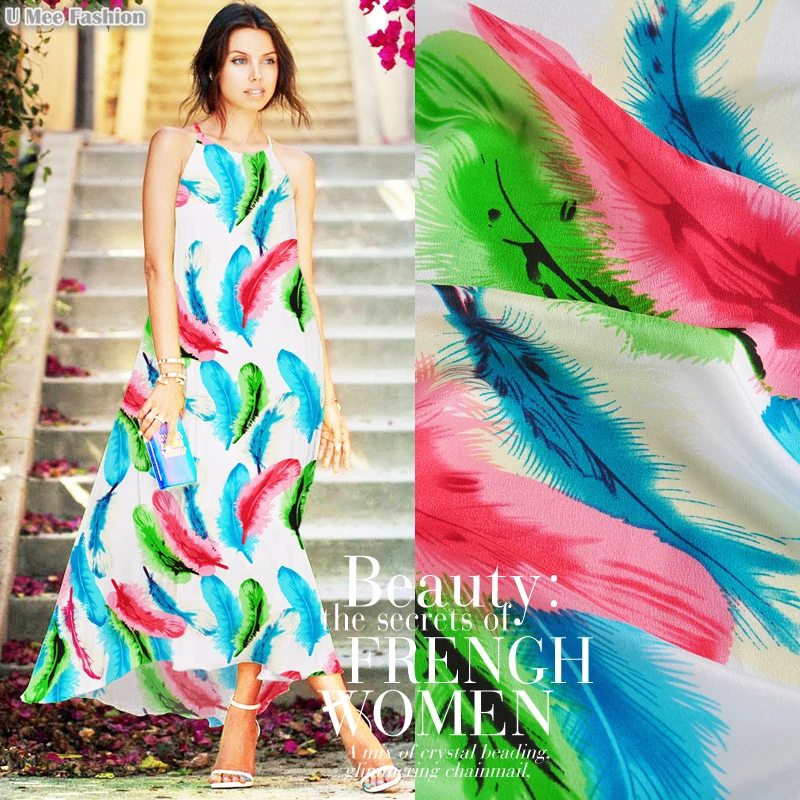 

SCD062 100% Natural Silk Crepe De Chine/Colorful Feather/Silk Fabric Mulberry Silk/Width 1.25yd Thickness 12mm