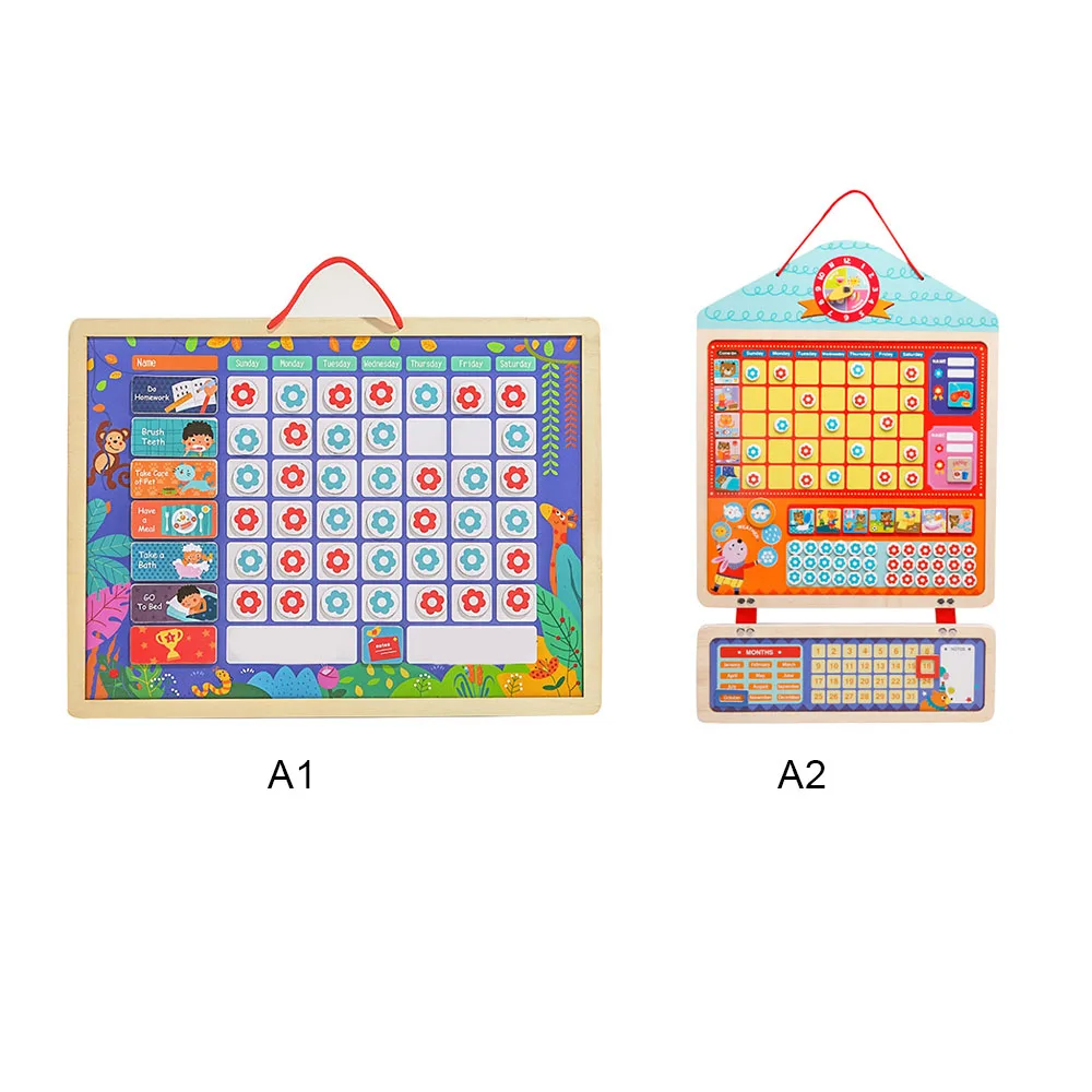 Wooden Magnetic Reward Activity Responsibility Chart Calendar Kids Schedule Educational Toys for Children Calendar Time Toys