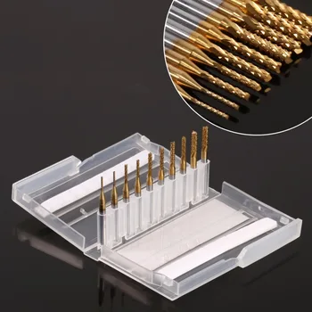 

10pcs/set Titanium Coated End Mill Cemented Carbide CNC Milling Cutters Tools 1 1.5 2 2.5 mm Straight Shank Router Drill Bit Set