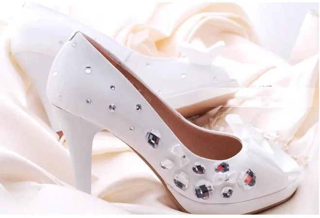 

Elegant Platform Wedding Dress Shoes Fancy Dress Shoes cheap price Peep Toe Crystal Rhinestone Bridal Sandal Shoes