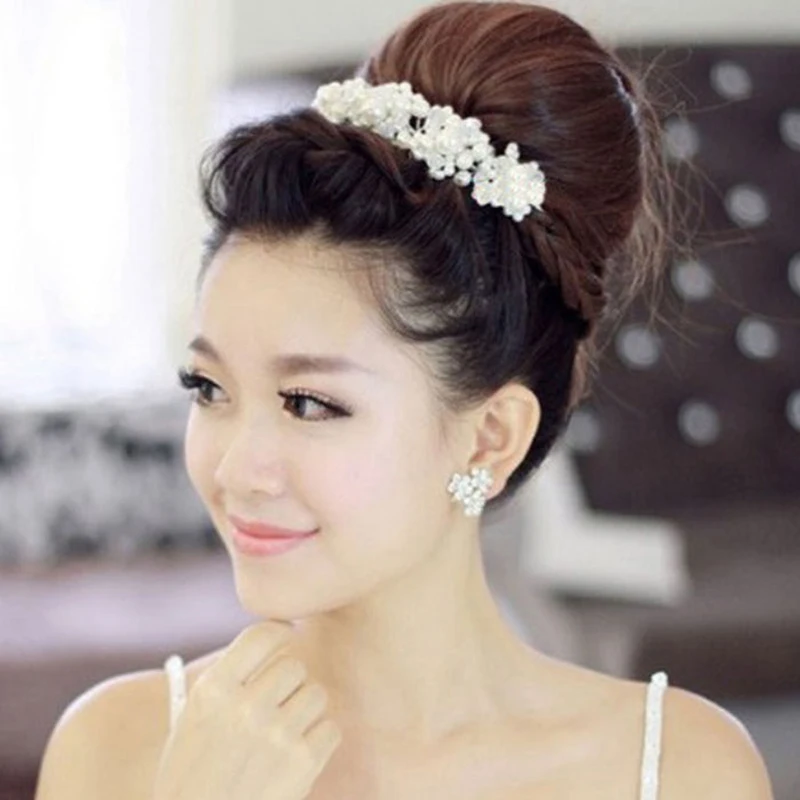 

1pcs Wedding Hair Accessories for Bride Crystal Rhinestone White Pearl Flower Hair Barrettes Women Headbands Hair Ornaments