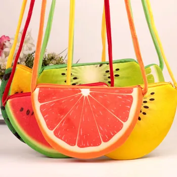 

Children's shoulder bag semi-circular fruit plush Messenger bag cute girls boys watermelon orange strawberry phone bag