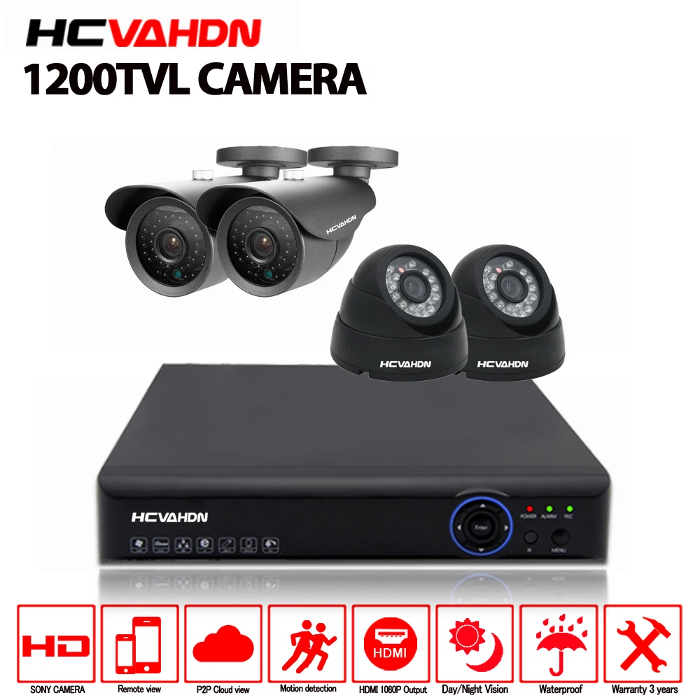  Sistema de Seguridad HCVAHDN AHD DVR NVR Kit de 4 canales sistema de seguridad 4CH con domo de bala
