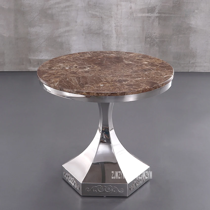 60cm Classic Modern Marble Top Tea Table Reception T Shape Round Coffee Table Center Dining Table Stainless steel Rack