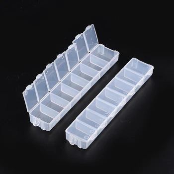 

2 pairs Plastic Beads Containers Jewelry Carrying Cases Boxes for Nail Art Decoration Rectangel 7 Compartments 15.5x3.3x1.8cm