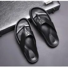 Летние удобные тапочки из натуральной кожи на плоской подошве; мужские черные резиновые мокасины в римском стиле; Мужские дышащие Вьетнамки;