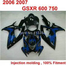 Injection molding fairings for Suzuki GSXR600 2006 2007 black blue motorcycle fairing kit GSXR 600 750 K6 K7 06 07 TN09