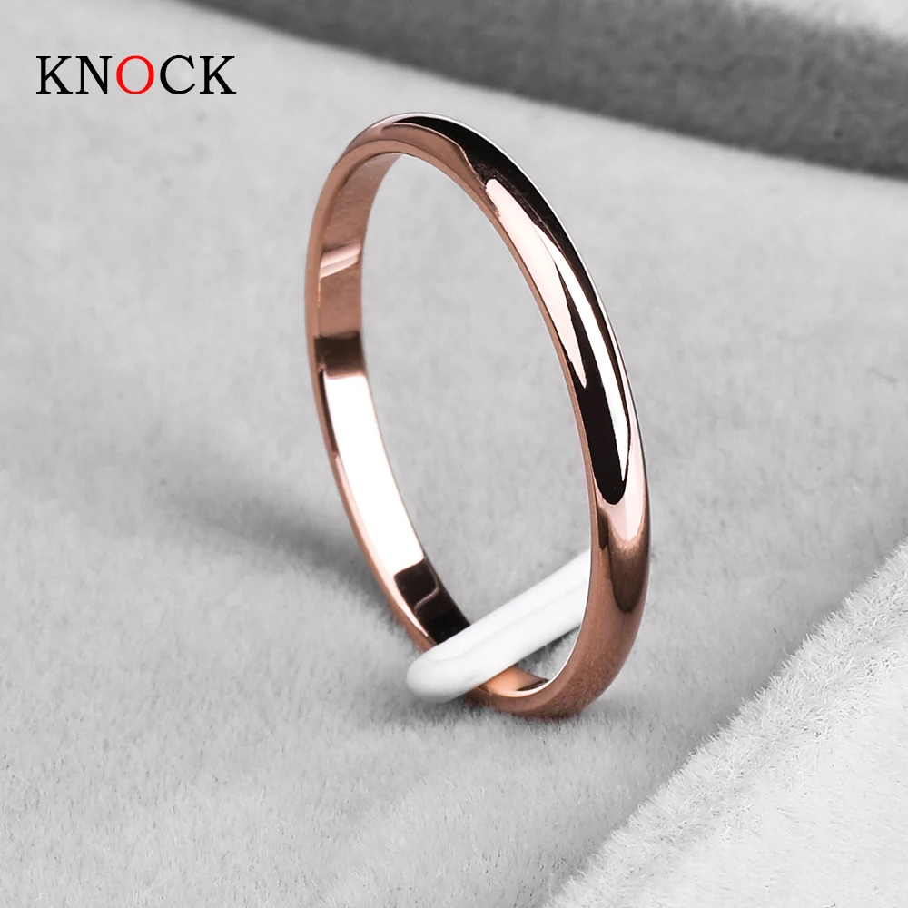 KNOCK Titanium Steel Rose Gold Anti-allergy Smooth Simple Wedding Couples Rings Bijouterie for Man or Woman Gift