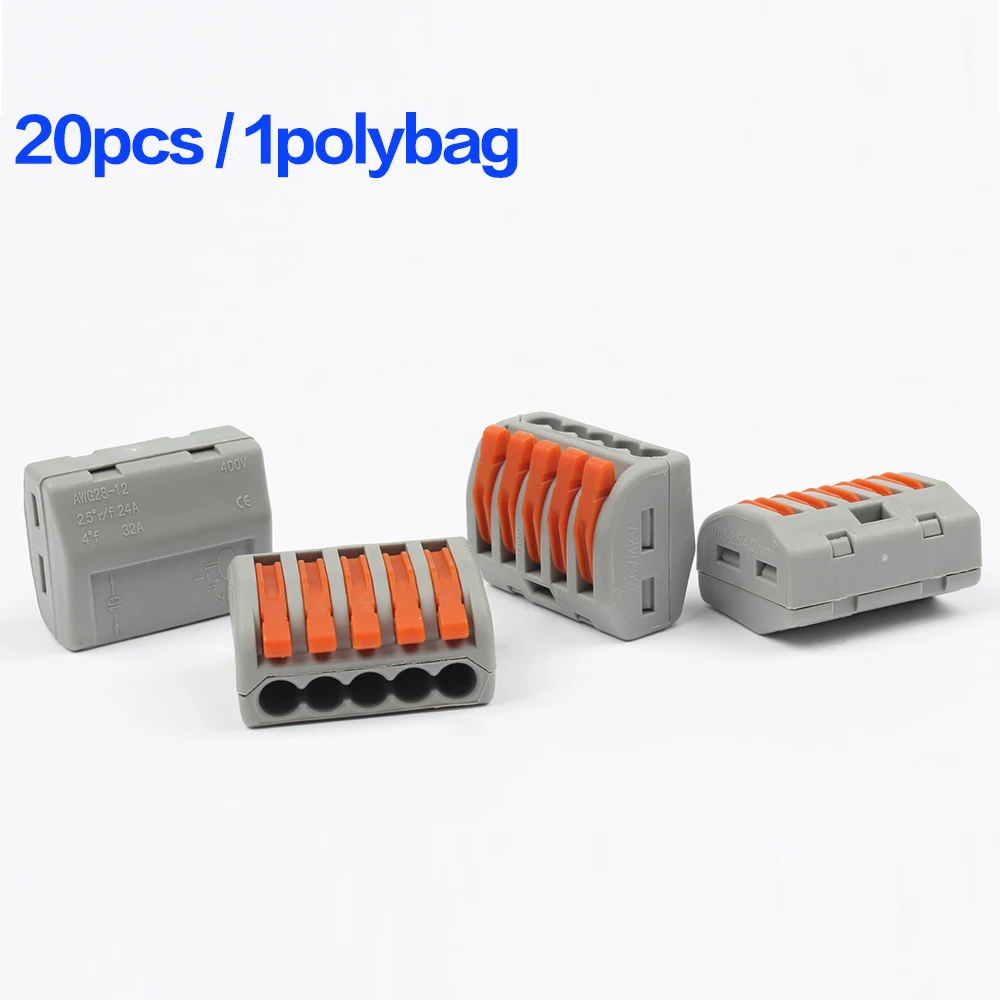 

20pcs/lot 5Pin Universal Compact 5 Wire Connector Conductor Terminal Block 222-415 PCT-215 type Transparent