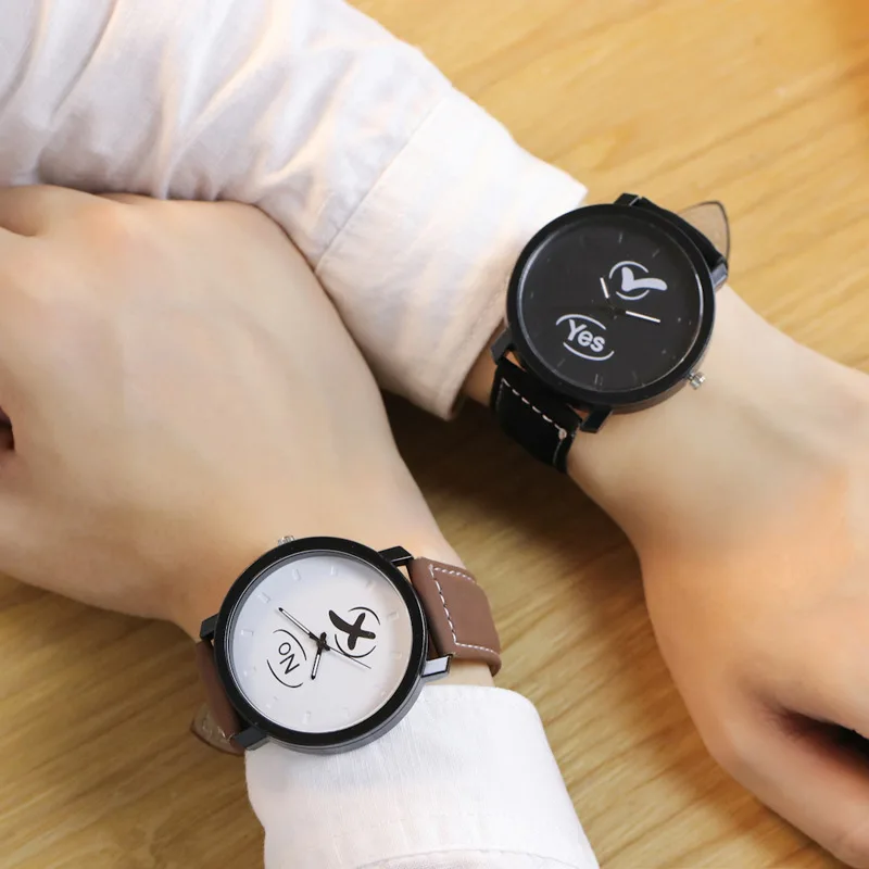 Lovers Couple Watches Women Men PU Leather Simple YES NO Watch Hour