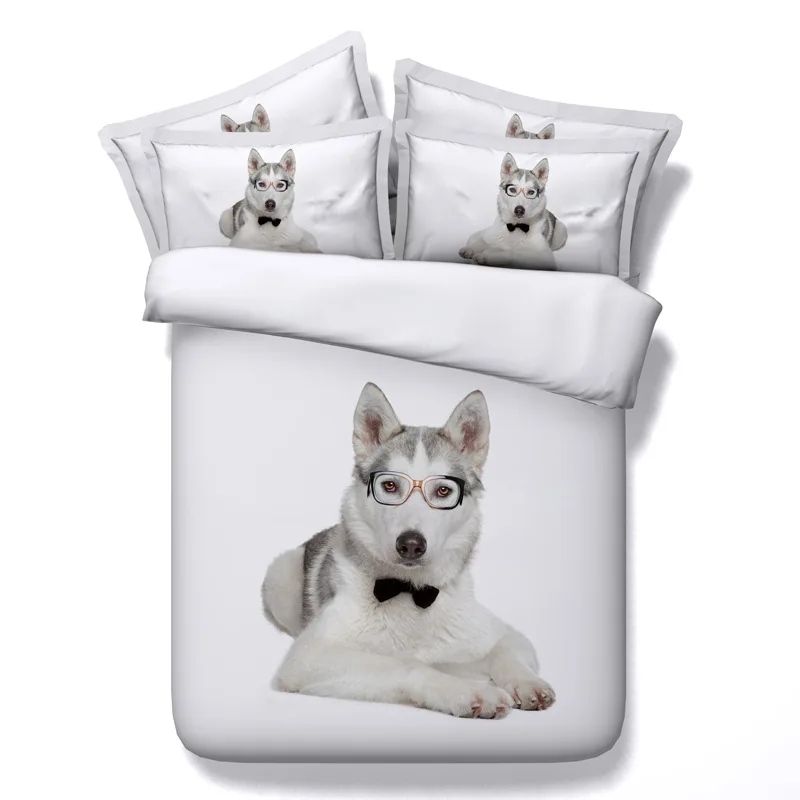 

Husky Bedding Set for Kids Single 3D Printed Duvet Cover With Pillowcases Dog white Bed Set Animal Bedclothes 3pcs quilt cover