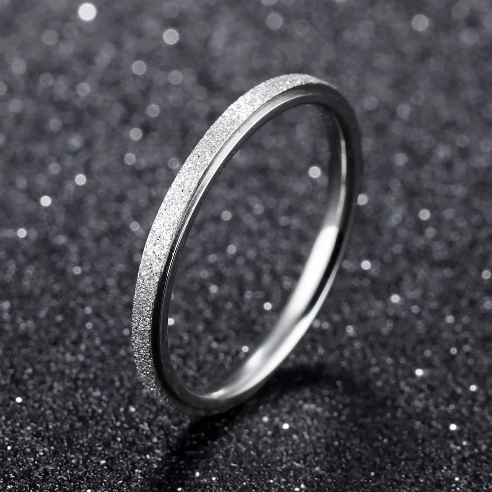 Fashion Simple Scrub Stainless Steel Women 's Rings 2 mm Width Rose Gold Color Finger Jewelry Gift For Girl