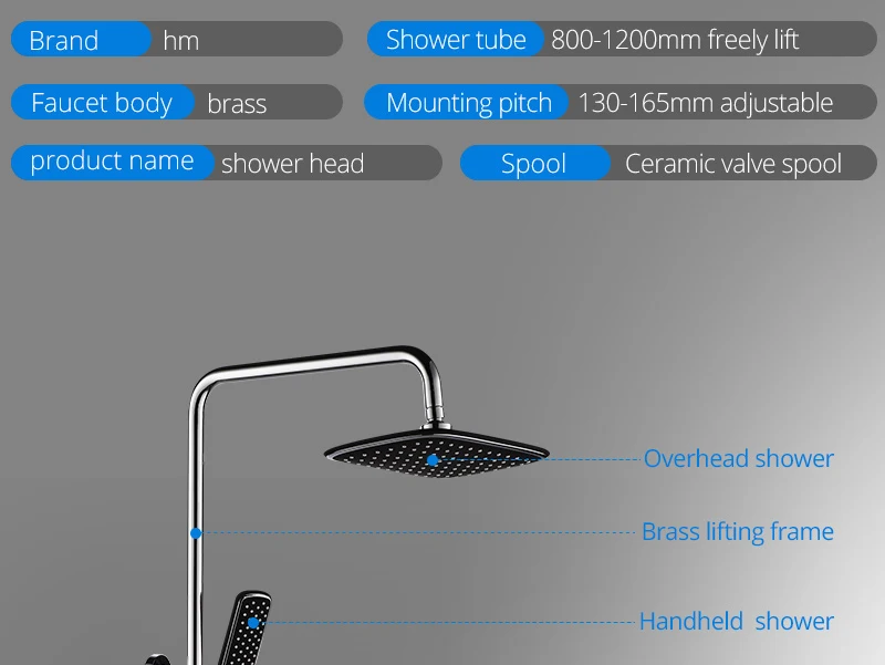 hm Black Rainfall Thermostatic Shower Faucet Set Single Lever Brass Mixer Valve Rack Bath Shower Mixers Rack shower set (4)