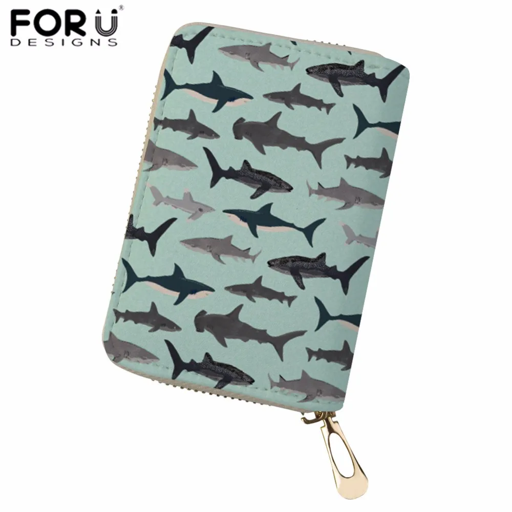 

FORUDESIGNS Women PU Leather Card ID Holder Shark Print Credit Card Holder Ladies Driving License Cover Card Protect Zipper Case